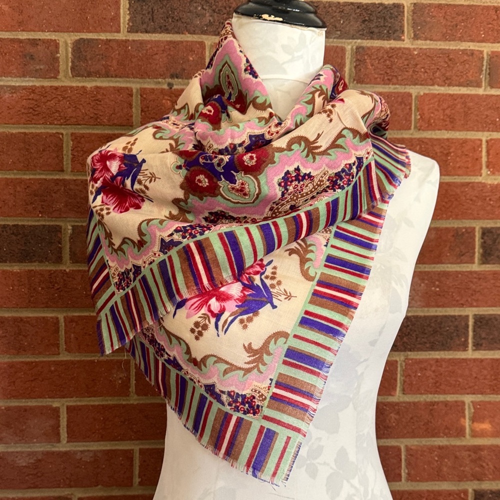 Glentex Elegant Floral and Striped Vintage Scarf